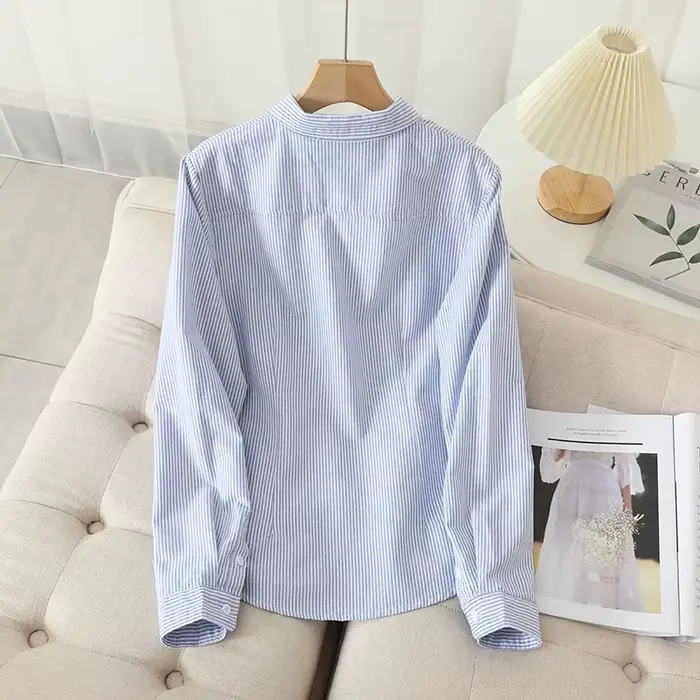Chemise Oxford décontractée en coton pour femmes, chemisier rayé pour dames, chemises monochromes, b