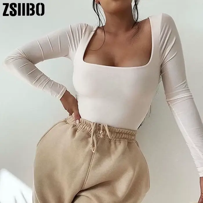 Body à manches longues pour femmes style sexy et club matériau polyester coton drap fin ajustement mince automne hiver
