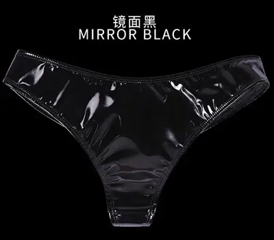 Culotte en cuir à entrejambe en T pour femme, sous-vêtement sexy, grande taille, aspect mouillé, bri