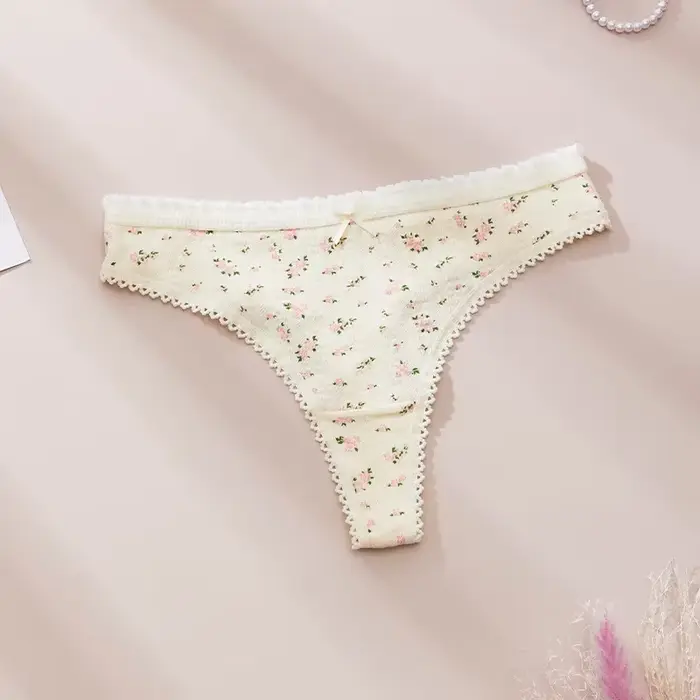Lingeries Sexy pour femmes, culotte imprimée mignonne, tongs en coton, printemps été, doux, nœud cha