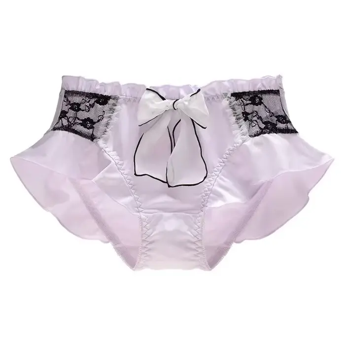 Culottes pour femmes en soie de lait, douces, mignonnes et adorables, style Lolita, avec dentelle, volants, nœuds en ruban, élastiques, respirantes, couleur bonbon