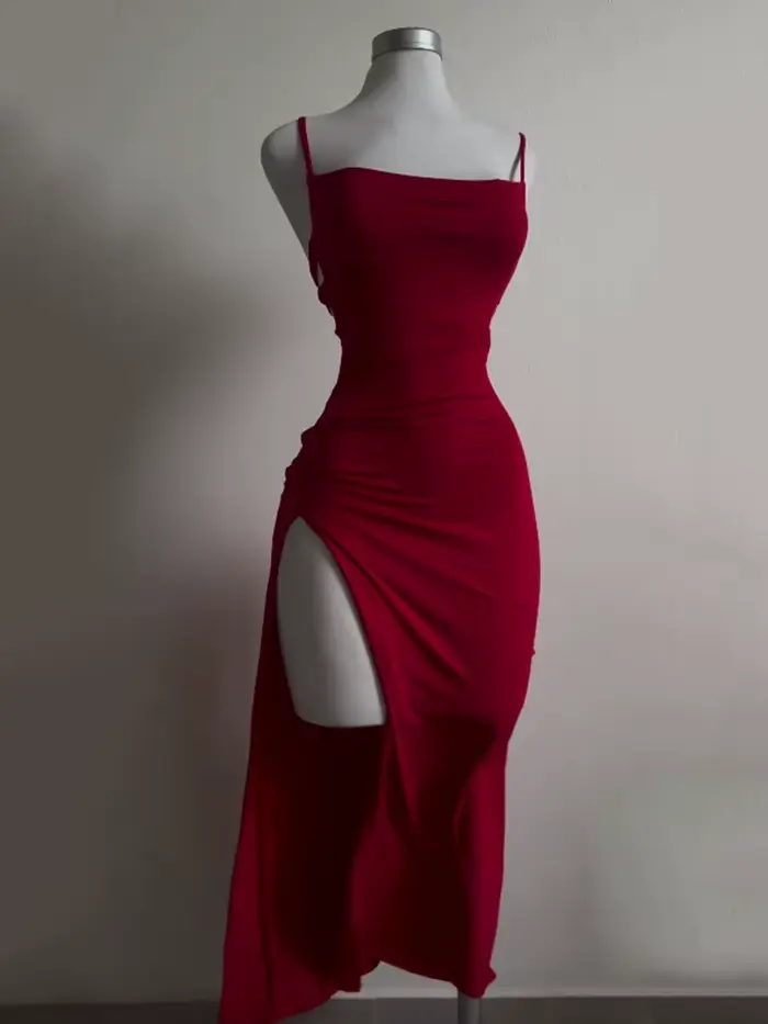 Robe longue à lacets, dos nu, Sexy, fendue, sans manches, moulante, fête, Club, Robes de soirée, rue
