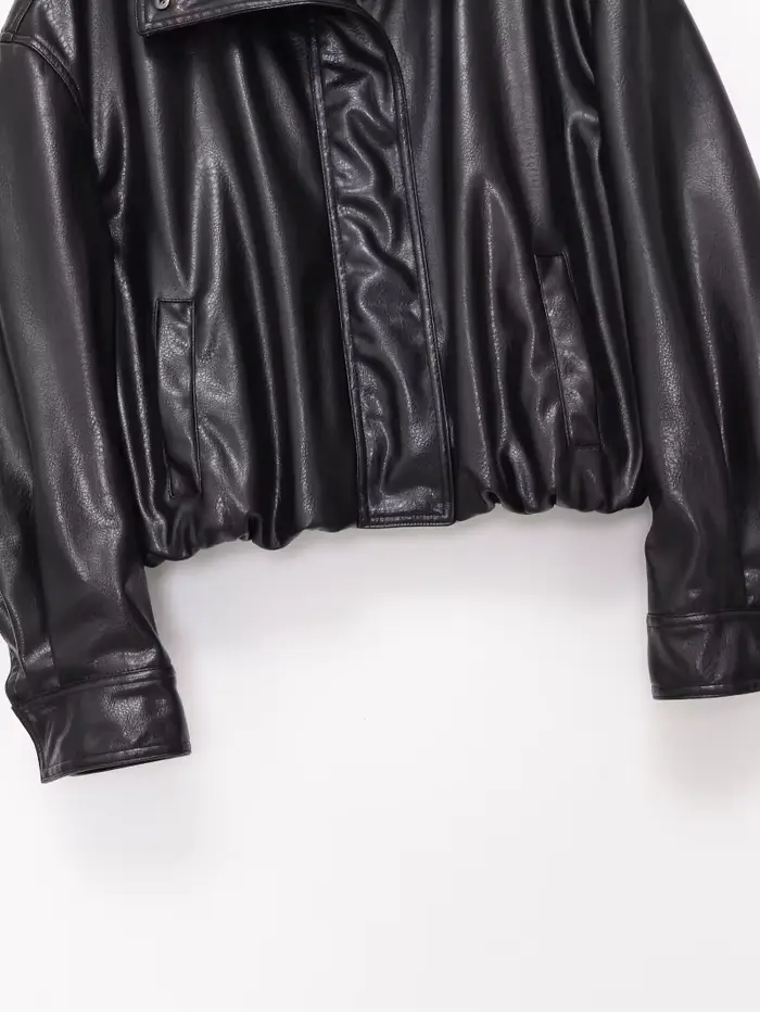 Nouvelle collection printemps 2026 ETJ pour femme - Manteau en similicuir moelleux à col montant et