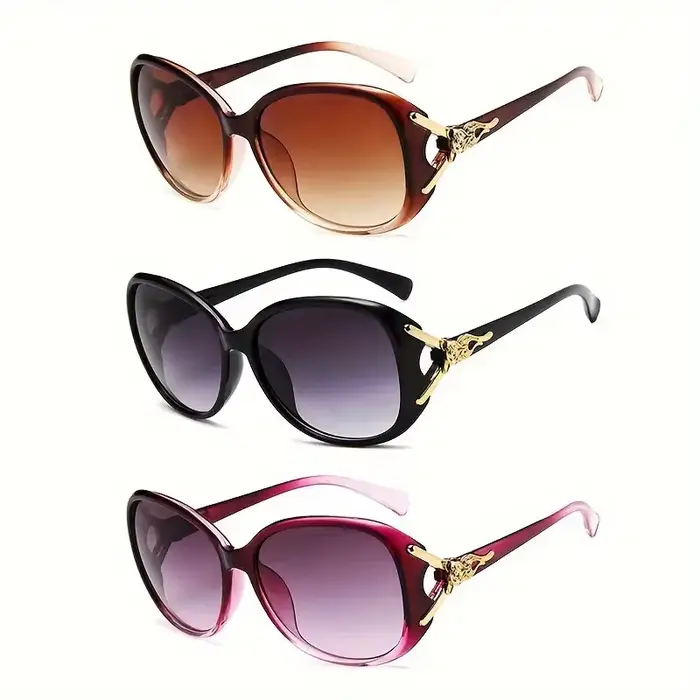 Lunettes de soleil en plastique pour femmes, 3 pièces, à la mode, grand cadre nickel é, UV400
