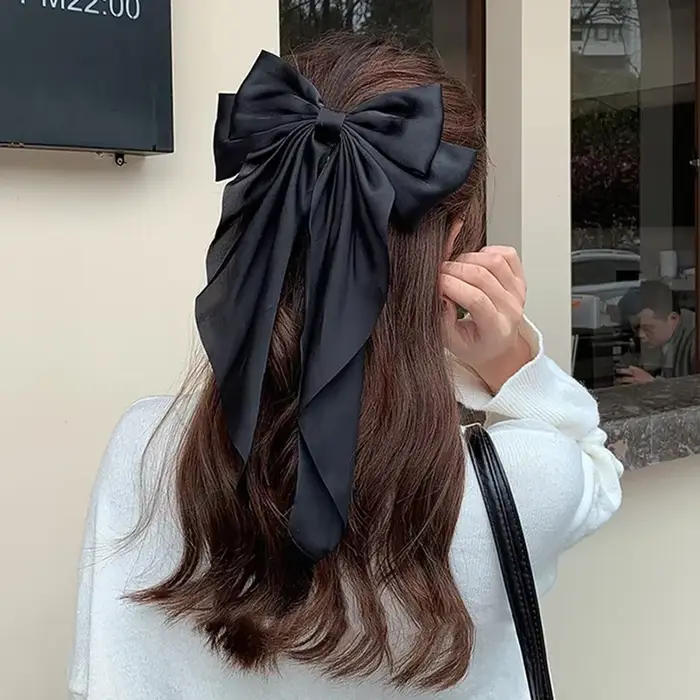 Pinces à cheveux pour femmes et filles, accessoires coréens, grand nœud papillon, Long ruban en Sati
