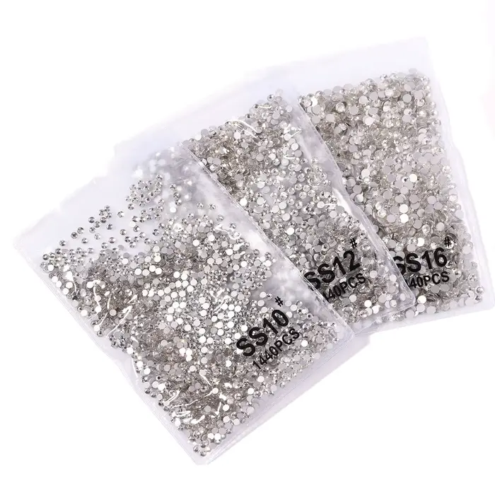 Strass pour ongles blancs clairs à fond plat, cristaux AB, décorations 3D pour Nail Art, 8 tailles, 