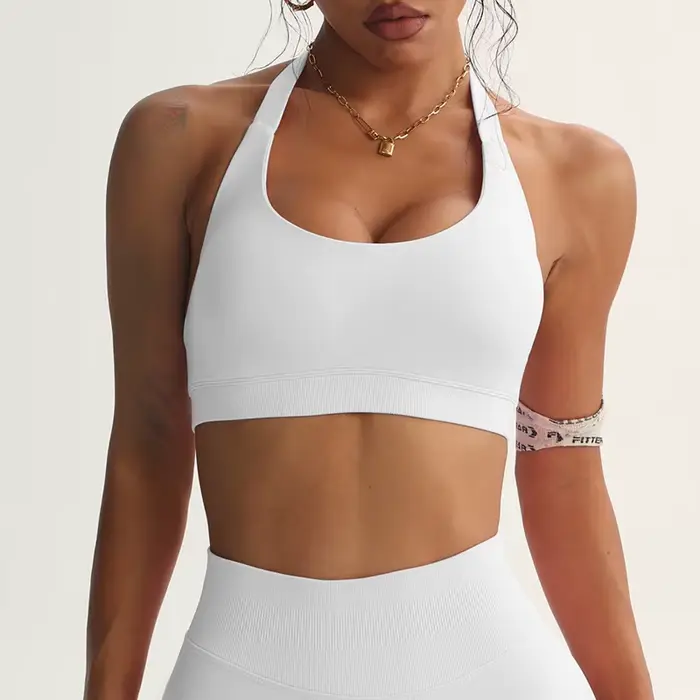Soutien-gorge de Sport sans couture, col licou, Sexy, dos ouvert, Yoga, rembourré, pour femmes, Fitn