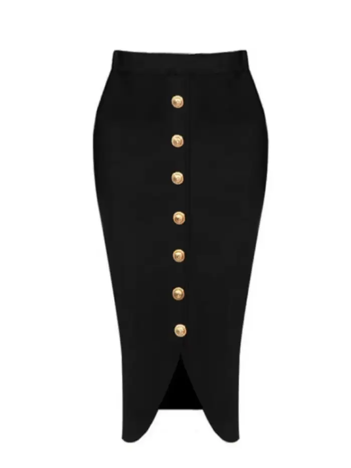 Jupe mi-longue noire à bandes pour femmes, moulante, de styliste, taille haute, fête, bureau, élégan