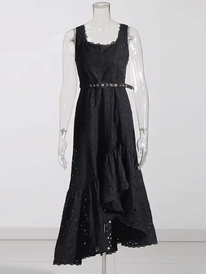 TWOTWurea-Robe brodée YLE pour femme, col carré, taille haute, dos nu, imprimé, mode féminine, nouve