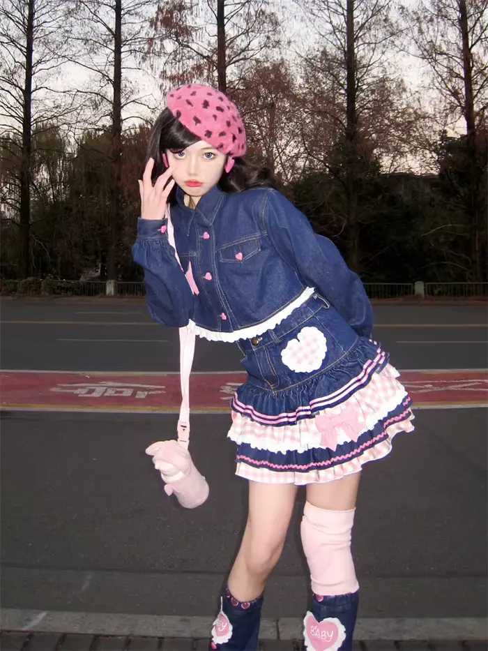 Jemné japonské Lolita mini sukně plesové šaty ženy Harajuku roztomilá džínová