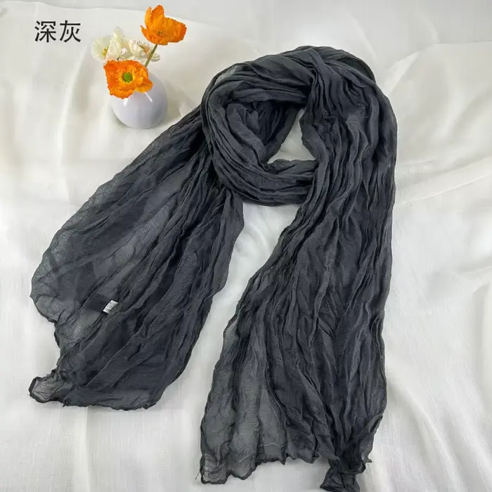 Foulards en coton et lin doux et respirant pour femmes, écharpe plissée de couleur unie, Style bohèm