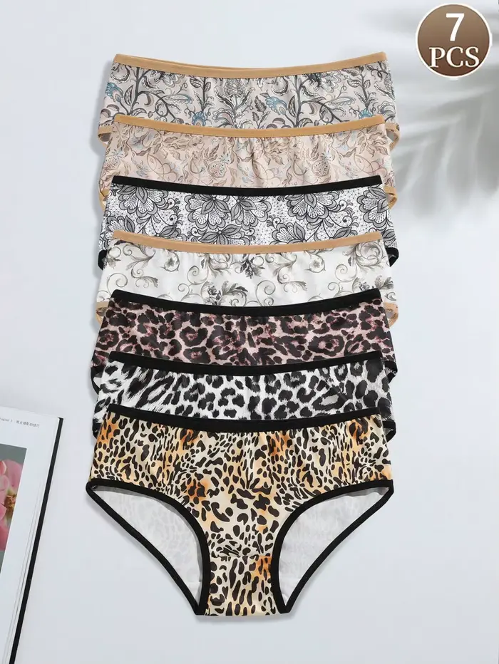 Lot de 7 nouvelles culottes bikini imprimées en soie de lait, taille mi-basse, effet ventre plat, re