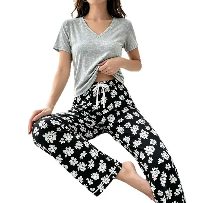 Pyjama pour femme élégant basique printemps pantalon longueur cheville tricoté matière polyester occassions spéciales confort durable