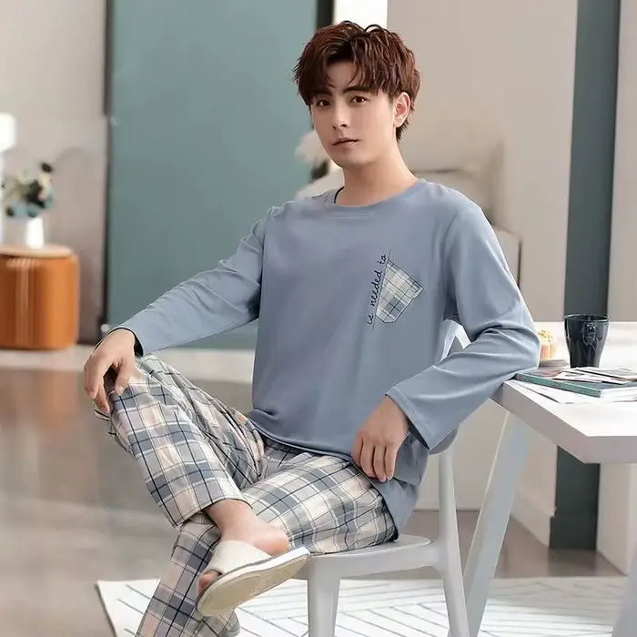 Pyjamas décontractés pour hommes-ensemble de pyjama léger à manches longues printemps/automne pour h