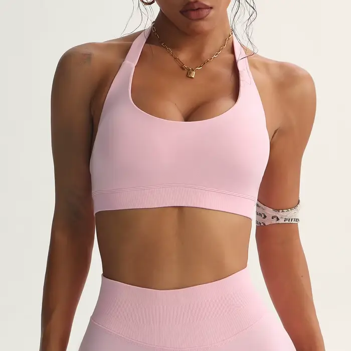 Bezešvá sportovní podprsenka, ohlávkový límec, Sexy, otevřená záda, jóga, polstrovaná, pro ženy, Fitness, tělocvična top, sportovní oblečení