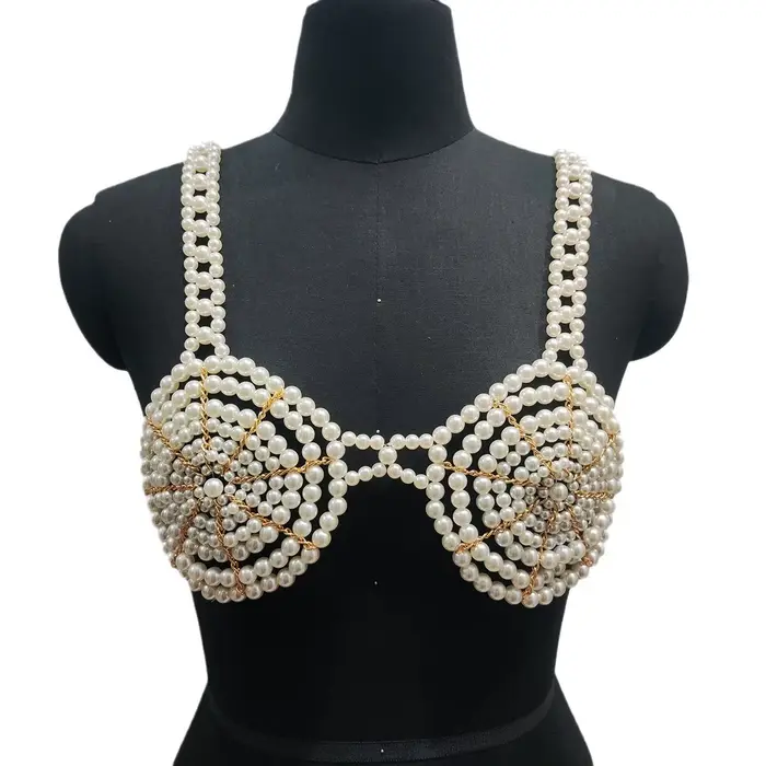 Soutien-gorge en perles de plastique pour boîte de nuit, style européen, haut court, bikini, camisol