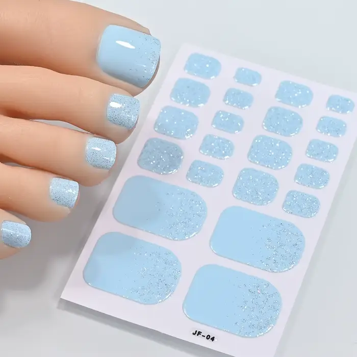 5 feuilles/110 pointes été paillettes orteil ongles autocollants couverture complète ongles envelopp