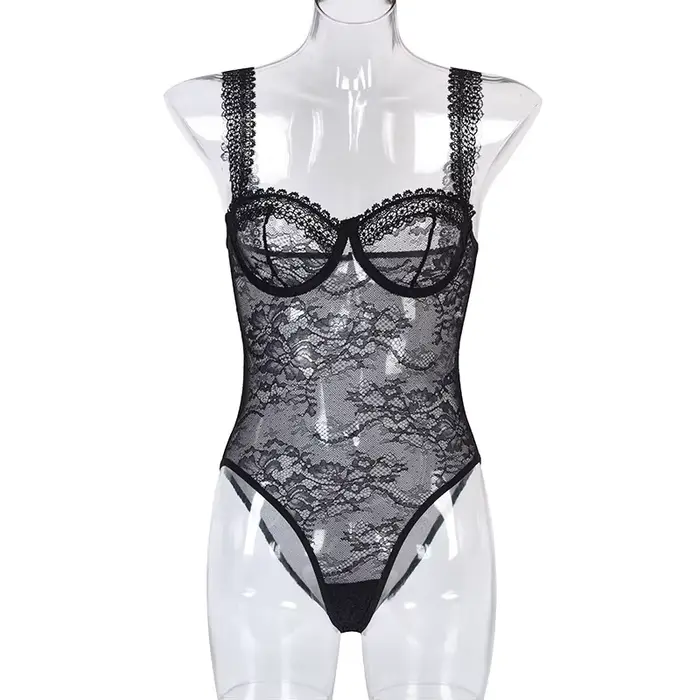 Body en dentelle transparente femmes broderie florale Transparent Teddy Lingerie une pièce corps Tra