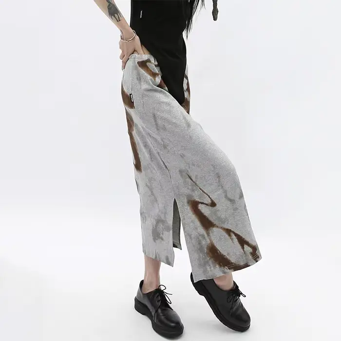 Karrcat-Jupe Mi-Longue Imprimée Grunge Irrégulière, Vintage Japonais, Harajuku, E-girl, Fente Latéra