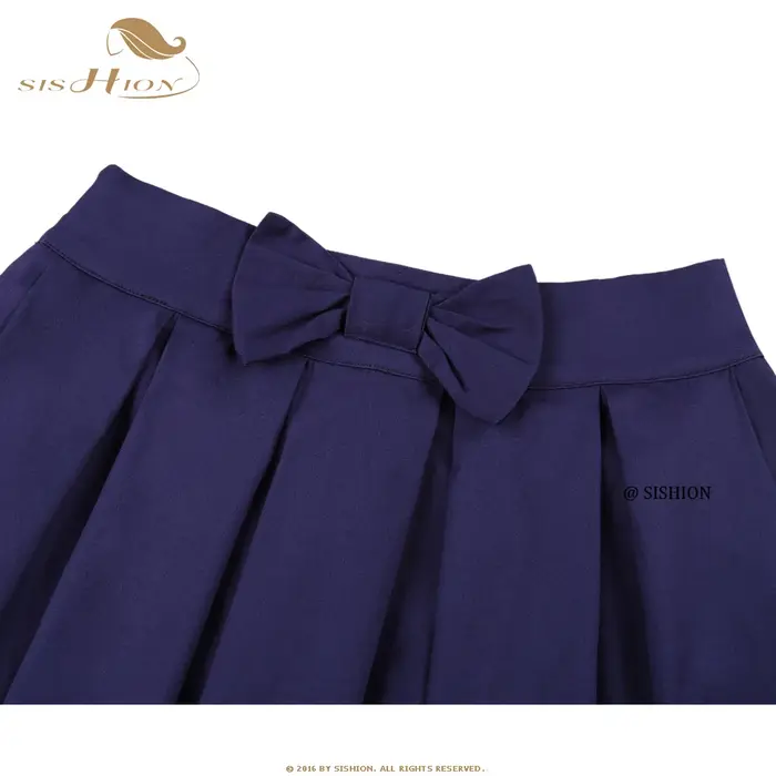 SISHION-Jupe plissée en coton avec nœud papillon pour femme, jupe patineuse, taille haute, rétro, vi