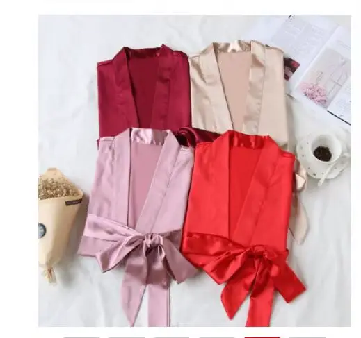 Été Champagne chinois mariée Robe de mariée Satin vêtements de nuit femmes chemise de nuit Sexy chemise de nuit dame Kimono peignoir Robe déshabillé
