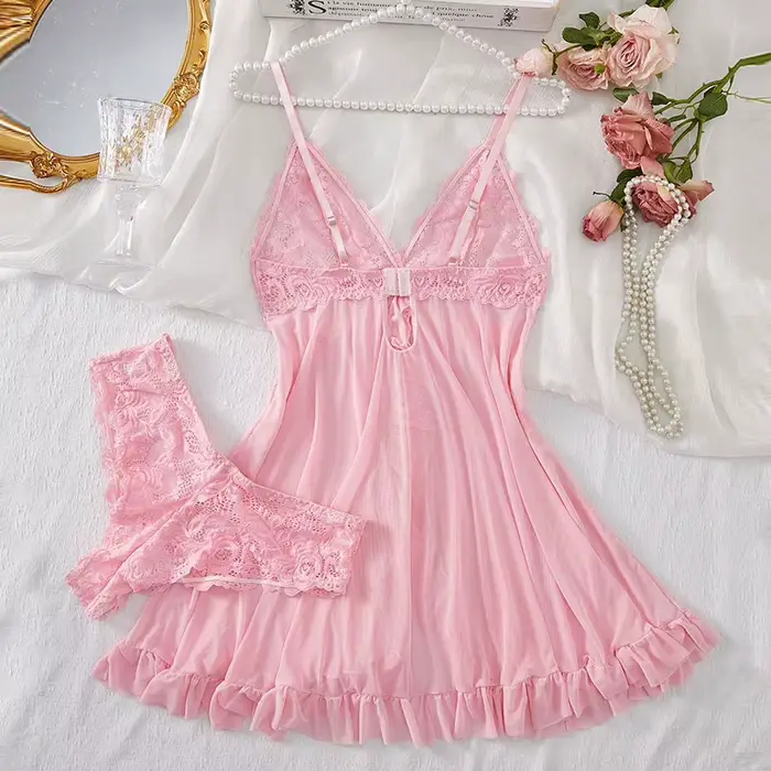 Letní kostým ramínko, Ultra jemné noční košile, krajkové tanga set, sexy pyžama pro ženy, spodní prádlo, teplá noční košile, pohodlné noční prádlo