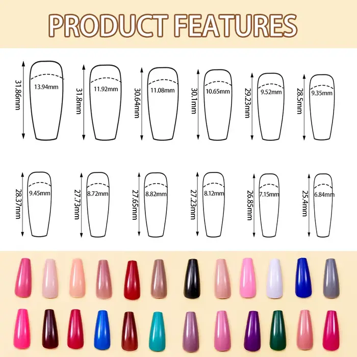 576 pièces/boîte coloré Long cercueil faux ongles brillant doux Gel français ongles conseils Simple
