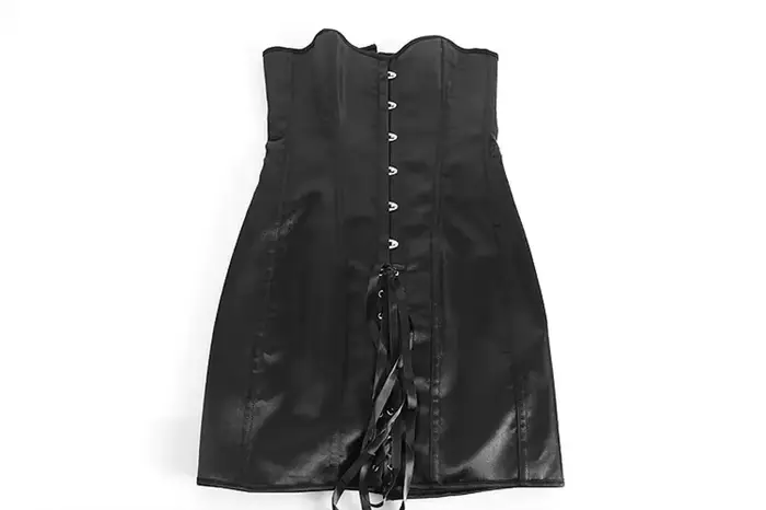 Dámský korzetový šat Sexy overbust top bustier body Shaper Dlouhý trup Korsett velká velikost Saténová tkanička gotický Corsetto černý