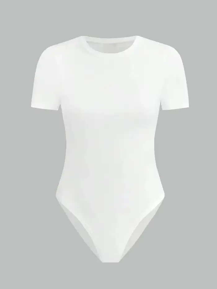 Body basique à manches courtes pour femme en drap fin stretch noir ou blanc style streetwear d'été moulant