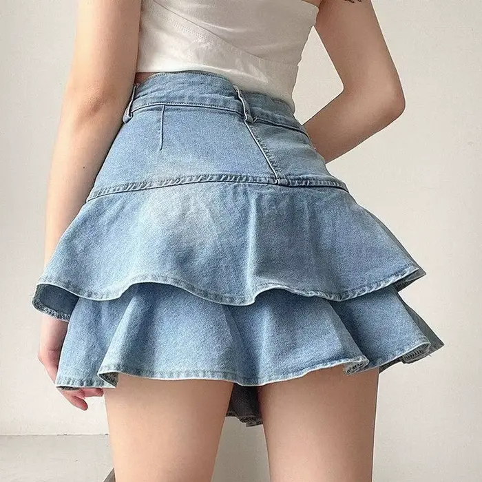 Vintage Denim jupe Shorts femmes été mode coréenne taille haute a-ligne lavage bleu mince mignon Sex