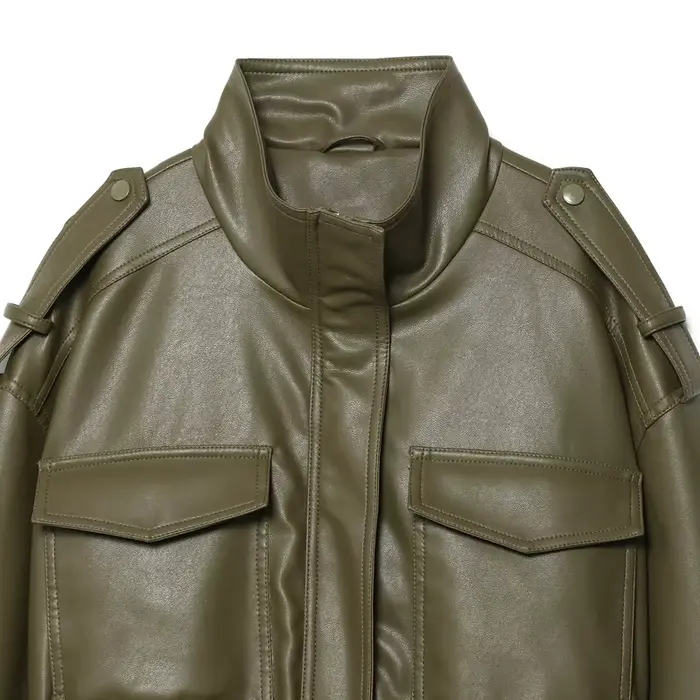 Veste femme veste simili cuir vert femme Demi-saison veste d'extérieur femme automne nouveau dans ma