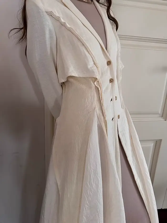 Lautaro automne Long mince coupe fluide et évasé manteau en lin pour les femmes noir élégant Chic lu