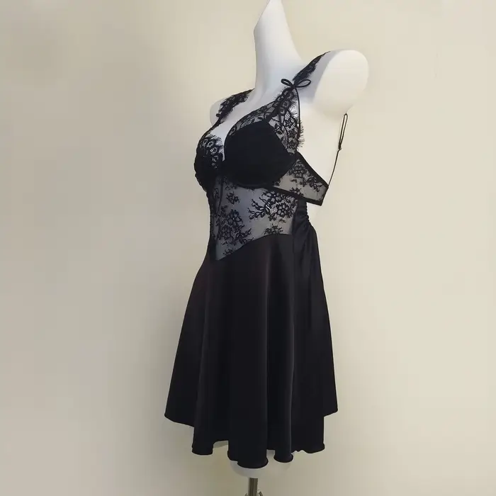 Nouvelle Robe de Nuit Douce pour Femme 2026 – Chemises de Nuit en Soie et Dentelle avec Coussinets de Poitrine, Pyjama à Bretelles en Soie Glacée, Vêtements d'Intérieur pour Dames
