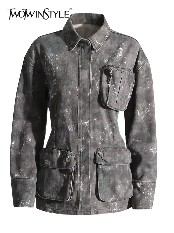 TWOTWurea-Veste en jean YLE Temperament pour femme, revers, manches longues, simple boutonnage, cams