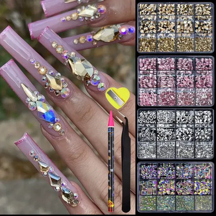 Ensemble de biscuits rose AB pour la décoration des ongles, 12 grilles, dos plat et prothèses assort