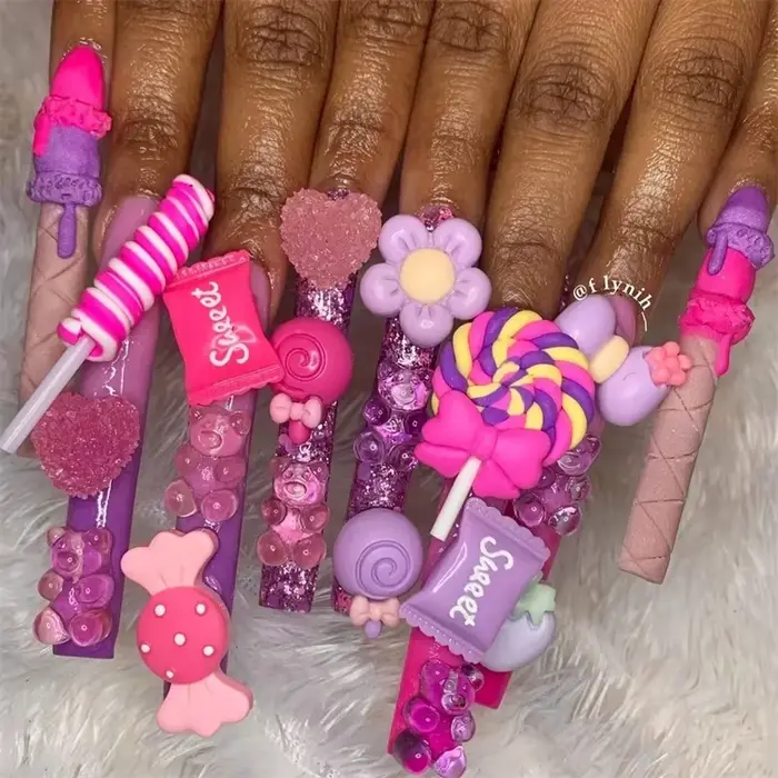 Breloques multi-formes Kawaii pour Nail Art, 20 pièces, bonbons sucrés, ours gommeux, sucette en rés