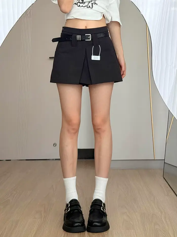 Culottes kaki effet deux-pièces pour femme, nouvelle collection été 2026, taille haute, anti-transparence, style Spice Girls, jupe-short évasée