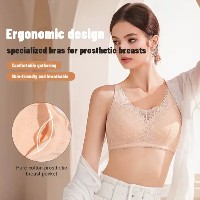LERVANLA 2566 Soutien-gorge de mastectomie à forte respirabilité pour femme avec coussinets de forme de poitrine de poche inclus Confort en coton réglable Grand