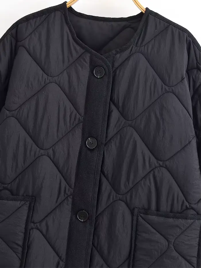 Nlzgmsj automne hiver femmes solide simple boutonnage col rond veste mode à manches longues manteau