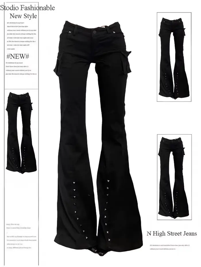 Pantalon Long évasé pour femmes, académique foncé, Goblin Core, Gyaru Goth, taille basse, Streetwear