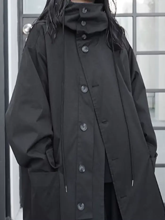 Lautaro-Manteau Long Respirant Noir avec Capuche pour Femme, Vêtements de Créateur de Luxe, Dark Aca
