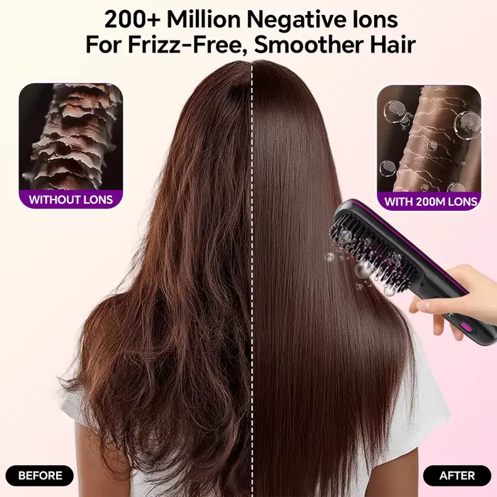 Brosse à lisser les cheveux Rechargeable, peigne ionique à lisser les cheveux, 3 réglages et afficha