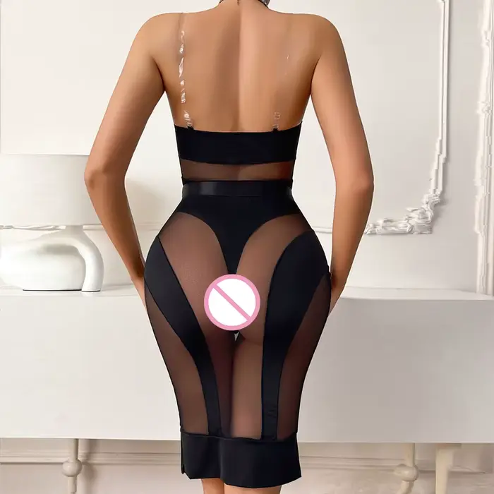 Lingerie exotique sexy, body en maille transparente, jupe longue sans bretelles, ensemble 2 pièces, lingerie séduisante, vêtements fantaisie