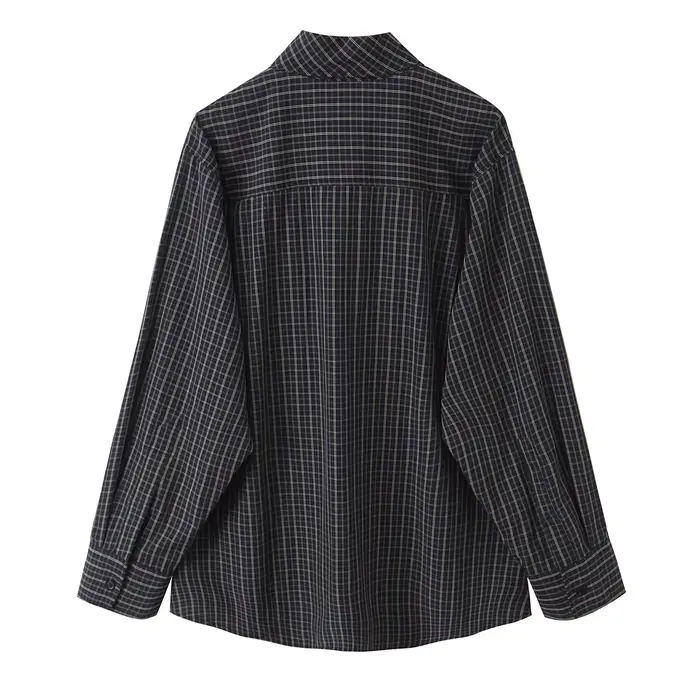 DUOPERI femmes avec nœud Plaid simple boutonnage Blouse col écharpe manches longues femme élégante C