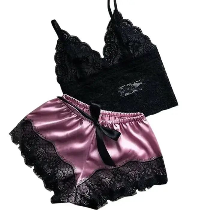 Nuisette en dentelle à col en V pour femmes, ensemble de pyjamas, lingerie, short en Y, vêtements de nuit sexy