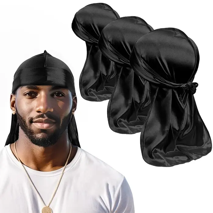 Unisex hedvábný dlouhý Durag s dlouhým ocasem