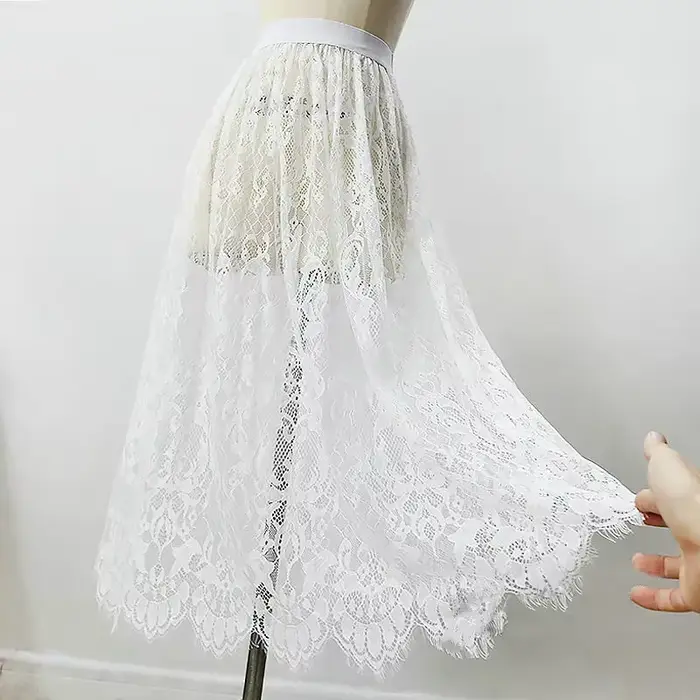Femmes Sexy maille dentelle Transparent longue Tulle jupe mode coréenne été dames élastique taille h