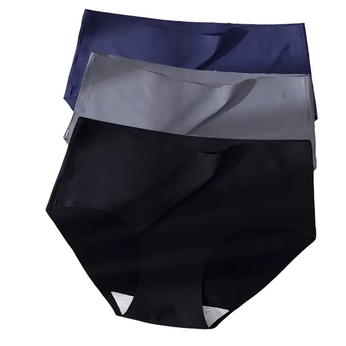3 pièces grande taille sous-vêtements femmes culottes glace soie couleur unie dames sans couture sou