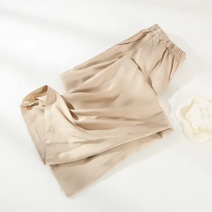 Pantalon de pyjama en Satin pour femmes, décontracté, fin, couleur unie, vêtements de détente, jambes droites, taille élastique, bas de sommeil, printemps automne, 2025