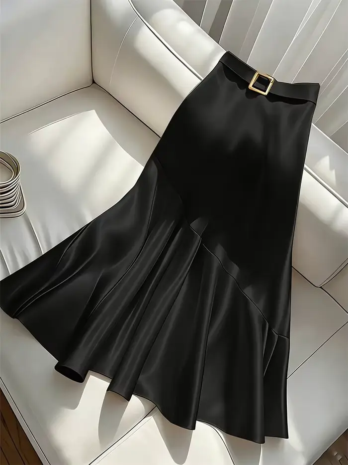 Demi-jupe trapèze en Satin pour femmes, nouveau Design Premium, élégant, couleur Pure, ceinture, col
